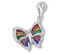 LYVQZPWLRAmulette de perles, Charm à clip en argent sterling en forme d'insecte papillon arc-en-ciel avec ailes multicolores et diamants synthétiques sertis pavé de zircones cubiques