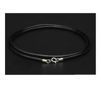 LYVQZPWLRCollier de cire, Collier ras du cou en argent 925 avec boucle aiguille et cordon en cuir noir et corde cirée for homme(Black1mm,40cm)