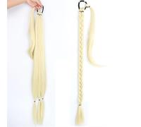 LYVQZPWLRla mode synthétique, Extensions de cheveux synthétiques tressés longs for femmes, queue de cheval noire et blonde, postiches à enrouler en fibre haute température(613)