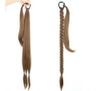 LYVQZPWLRla mode synthétique, Extensions de cheveux synthétiques tressés, queue de cheval longue de 85 cm avec élastique, blond naturel et noir, for femmes(6)