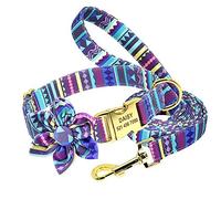LYVQZPWLRLe chien n'a pas de force, Laisses for animaux de compagnie Bohême Collier de chien personnalisé Laisse en nylon Imprimé floral Collier de chien de compagnie Laisse Collier de chiot personnal