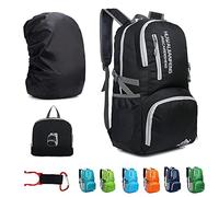 Lywencom Sac à dos de randonnée, 30l sportif léger pliable imperméable ultraléger pour le camping extérieur pique-nique randonnée course à pied sac d'école avec pluie imperméable (le noir)