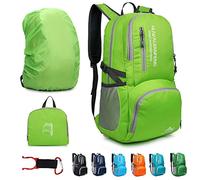 Lywencom Sac à dos de randonnée, 30l sportif léger pliable imperméable ultraléger pour le camping extérieur pique-nique randonnée course à pied sac d'école avec pluie imperméable(Vert)