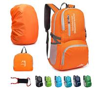 Lywencom Sac à dos de randonnée, 30l sportif léger pliable imperméable ultraléger pour le camping extérieur pique-nique randonnée course à pied sac d'école avec pluie imperméable (orange)