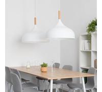 Lywins 2 Pcs Lustre Pendentif Moderne, Lumière Plafond Bois et Métal Style Scandinave, E27 pour Salle à Manger/Salon/Chambre (Blanc, 24CM)