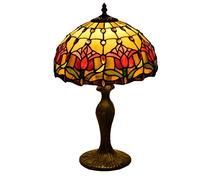 Lywins Lampe Tiffany, Vintage Fleur Vitrail Style Table Lampe, Chambre Lampe Art Deco Vintage Lampe De Salon Sur Table-(rose rouge)