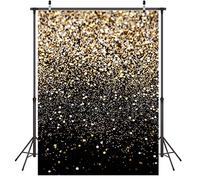 LYWYGG 6x8FT Toile de Fond en Vinyle à Paillettes Noires et dorées pour fête d'anniversaire décoration Bokeh pour Nouveau-né Studio Photo Vacances CP-447-0608