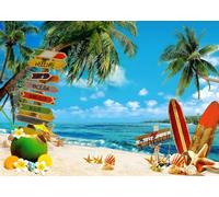 LYWYGG 7x5FT Été Plage de Sable Ciel Bleu mer Fond cocotier Surfboard Fond Piscine fête Fond Photographie Studio décoration Prop CP-508