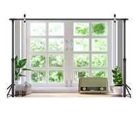 LYWYGG 7x5FT Fenêtre Vidéo Conférence Fond Paysage Extérieur Bureau à Domicile Toile de Fond Décoration de La Maison Intérieur Live Studio Bibliothèque Photo Fond Fête Toile de Fond Vinyle Fond CP-310