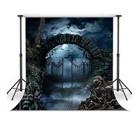 LYWYGG 7x5FT Halloween Toile de Fond Mur Nuit Chauve-Souris Porte Fer Photographie Décoration Fête Photo Studio CP-366