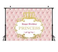 LYWYGG 7x5FT Rose Anniversaire Toile de Fond Or Couronne Fille Joyeux Anniversaire Photographie Décors Photo Studio Fond Gâteau Table avec Fête Décoration Bannière CP-319