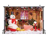 LYWYGG 8x8FT Vinyle Mignon Bonhomme De Neige Photographie Toile De Fond De Noël - Maison De Vacances, Arbre, Cadeaux - Décoration Studio Props CP-98-0808