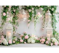 LYWYGG Toile de fond pour photographie sur le thème floral rose de 2,1 x 1,5 m - Toile de fond de printemps pour fête prénuptiale - Fleurs de mariage - Fond photo - Décoration de fête prénatale -