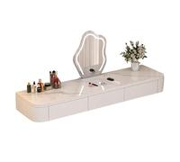 lyxamjrzyp Coiffeuse Suspendue Murale avec Tiroirs et Miroir, Bureau de Maquillage Flottant Moderne pour Chambre, Salon et Maison Vanity Desk(White,55.1in/140cm)