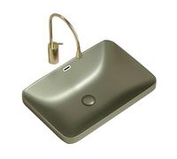 lyxamjrzyp Évier Salle de Bain Carré Vert Olive, Vasque Semi-Encastrée pour Meuble, Vasques pour Salle de Bain, Lavabo Céramique avec Kit de Vidange, Évier Balcon(60x40.5cm)