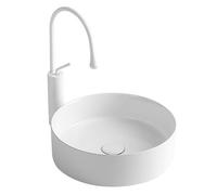 lyxamjrzyp Vasque Ronde en Céramique, Lavabo avec Robinet Et Kit De Vidange, Mini Vasque À Poser pour Salle De Bain, Balcon Ou Petits Lavabos(12.2x4.7in/31x12cm)