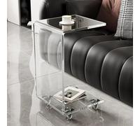 LYXBKSW Table D'appoint en Acrylique Transparent en Forme de C avec roulettes - Table Basse Salon à Deux Niveaux, pour Salon, Chambre, Petits Espaces, Table de Chevet(35x30x65cm/13.7x11.8x25.5in)