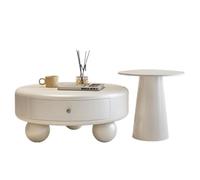 LYXWGRZD Ensemble de 2 Table Basse Gigognes, Table Centrale Décorative Circulaire avec Plateau en Dalle de Pierre et Pieds(B)