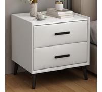 LYXWGRZD Table de Chevet en Bois Massif, Table de Nuit en Cuir, Table d'appoint Dessus en marbre, Table de Bout de lit à Double tiroir, for Chambre à Coucher, Salon(Off-White,11.8in/30cm)