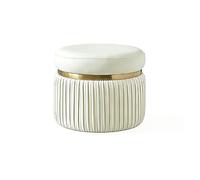 LYXXJRYBHD Tabouret Bas Rond, Tabouret de Coiffeuse Rembourré en Cuir, Repose-Pieds Matelassé - pour Salon, Chambre ou Entrée(White,Medium)