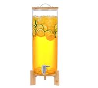 LYXXW Distributeur Boissons en Verre 2 Gallons, avec Couvercle et Support en Bois, Distributeur Jus Chauds et Froids avec Robinet, Pot à Thé Glacé pour Restaurants Fêtes et Bars,11L