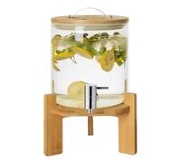 LYXXW Distributeur Boissons en Verre 2 Gallons, Avec Couvercle et Support en Bois, Distributeur Jus Chauds et Froids Avec Robinet, Pot à Thé Glacé pour Restaurants Fêtes et Bars,3L