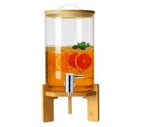 LYXXW Distributeur Boissons en Verre 2 Gallons, avec Couvercle et Support en Bois, Distributeur Jus Chauds et Froids avec Robinet, Pot à Thé Glacé pour Restaurants Fêtes et Bars,8L