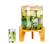 LYXXW Distributeur De Boissons en Verre avec Support Et Couvercle, Infuseur à Fruits Et Cylindre à Glace 5 L, 7,5 L, 10 L, 15 L pour Boissons Chaudes Ou Froides, Eau Glacée,5L