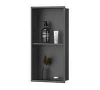 LYXXW Niche Douche Moderne Encastrée, 11" X27,5 X4,9, Organiseur À Deux Étagères en Acier Inoxydable 304, Étagère Rangement Intégrée et sans Joint pour Salle Bain et Cuisine,Noir