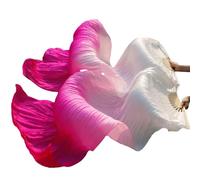 LYXYGMV Éventails de Voile Danse du Ventre en Soie véritable/Imitation, 1 Paire, Bambou Teint à la Main, Performance, éventails Naturelle pour Spectacles(Silver,120x90cm Real Silk)