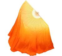LYXYGMV Grand Voile d'éventail de Danse en Soie véritable, Une Paire, Accessoire Costume du Ventre, Accessoires à dégradé Fluide pour Spectacles de Danse Orientale(Lake Blue,1pcs Right 1pcs Left)