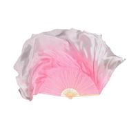 LYXYGMV Grand Voile d'éventail de Danse en Soie véritable, Une Paire, Accessoire Costume du Ventre, Accessoires à dégradé Fluide pour Spectacles de Danse Orientale(White,1pcs Right 1pcs Left)