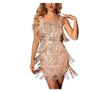 LYXYGMV Mini robe à franges for femmes, sans manches, Sexy, couleur unie, paillettes élégantes, brillantes, de soirée, boîte nuit, été Pour Les Fêtes(Rose Gold,S)