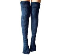 LYXYGMV Over Knee Knitted Stockings Women Autumn Winter Thick Knit Casual Warm Thigh High Socks Leg Warmers Female Pour Filles et Femmes(Deep blue)