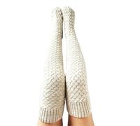 LYXYGMV Over Knee Knitted Stockings Women Autumn Winter Thick Knit Casual Warm Thigh High Socks Leg Warmers Female Pour Filles et Femmes(White)