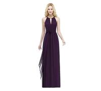 LYXYGMV Robe de Demoiselle d'honneur en Mousseline de Soie Bleu Roi for Femme, Magnifique Robe Longue drapée avec Ceinture, col Licou, Tenue de soirée Formelle pour Les Mariages(Purple,4)