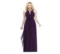 LYXYGMV Robe de Demoiselle d'honneur Longue en Mousseline de Soie, col Licou, for Femme, Tenue de soirée élégante, Coupe trapèze, sans Manches pour Les Mariages(Purple,4)