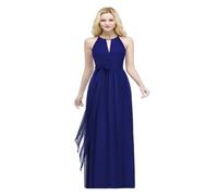 LYXYGMV Robe de Demoiselle d'honneur Longue en Mousseline de Soie, col Licou, for Femme, Tenue de soirée élégante, Coupe trapèze, sans Manches pour Les Mariages(Royal Blue,12)