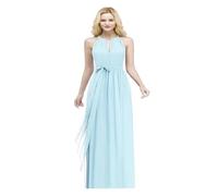 LYXYGMV Robe de Demoiselle d'honneur Longue en Mousseline de Soie, col Licou, for Femme, Tenue de soirée élégante, Coupe trapèze, sans Manches pour Les Mariages(Sky Blue,16)