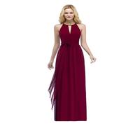 LYXYGMV Robe de Demoiselle d'honneur Longue en Mousseline de Soie, col Licou, for Femme, Tenue de soirée élégante, Coupe trapèze, sans Manches pour Les Mariages(Deep Red,16)