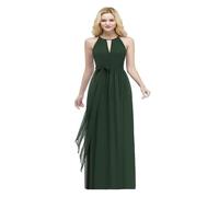 LYXYGMV Robe de Demoiselle d'honneur Longue en Mousseline de Soie, col Licou, for Femme, Tenue de soirée élégante, Coupe trapèze, sans Manches pour Les Mariages(Green,12)