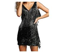 LYXYGMV Robe de soirée à bretelles en V profond for femmes, robe franges, sans manches, col, dos nu, robes bal, crayon danse Samba Pour Les Fêtes(As pic,S)