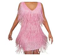 LYXYGMV Robe de soirée à bretelles en V profond for femmes, robe franges, sans manches, col, dos nu, robes bal, crayon danse Samba Pour Les Fêtes(As pic-03,L)