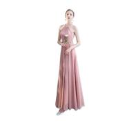 LYXYGMV Robe Longue en Mousseline de Soie Rose for Femme, Tenue Princesse for Demoiselle d'honneur, Banquet, fête, Bal, Spectacle pour Les Mariages(Pink C,16W)