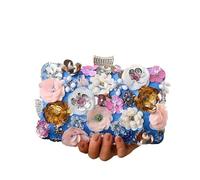 LYXYGMV Sac de dîner fleurs perlées fabriqué à la main, robe mariée, soirée, pochette, chaîne Pour une Soirée de Gala(Blue)