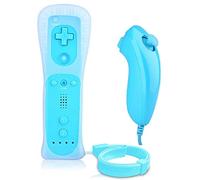 Lyyes Télécommande pour Wii, Wii et Nunchuck avec étui en silicone et sangle pour Wii et Wii U Bleu