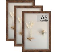 LYYYYX Lot de 3 cadres photo, format A5, 15 x 21 cm, style rustique, marron, avec verre acrylique, pour certificats, autoportants et montage mural