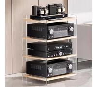 LyzqxHL Étagère for Tourne-Disque, Meuble multimédia, étagères réglables à 3/4 Niveaux, Support Audio vidéo, Support AV Moderne, Rangement for Composants stéréo de Divertissement(Acrylic+Wood,4 Tier)