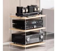LyzqxHL Étagère for Tourne-Disque, Meuble multimédia, étagères réglables à 3/4 Niveaux, Support Audio vidéo, Support AV Moderne, Rangement for Composants stéréo de Divertissement(Acrylic+Wood,3 Tier)