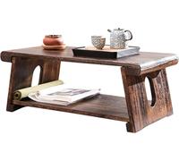 LyzqxHL Table Basse Moderne en Bois avec Support de Rangement au Centre, Table de Sol Japonaise Pliable Antique avec Pieds pliants et étagère inférieure for fenêtres de Salon(60x35x23cm)